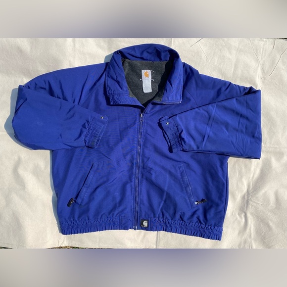 Vintage Y2K Carhartt Royal Blue Zip-Up Lined Fleece Nylon Cold Weather Jacket L - Picture 9 of 10